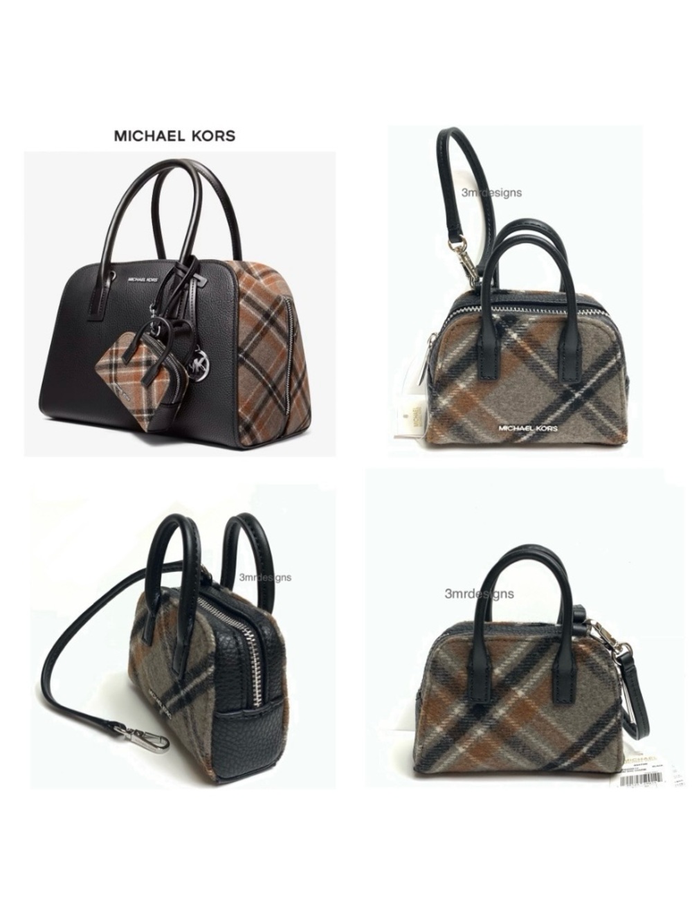 NWT MICHAEL KORS Aston Wool Blend Faux Leather Trim Bag Charm/Coin Purse Keychai